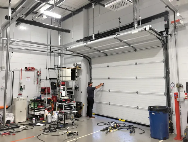 Rehoboth Garage Door Repair certified technician performing commercial door repair at a Rehoboth business facility
