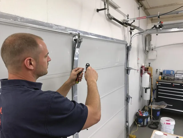 Before and after garage door dent repair by Rehoboth Garage Door Repair in Rehoboth