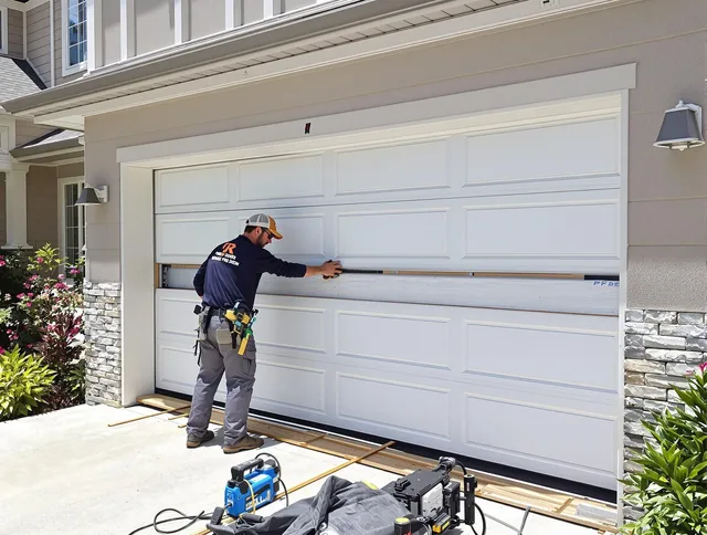 Rehoboth Garage Door Repair team performing complete garage door replacement at Rehoboth residence